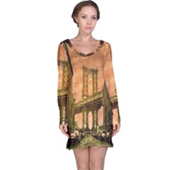 Architecture Buildings City Bridge Long Sleeve Nightdress by Wegoenart