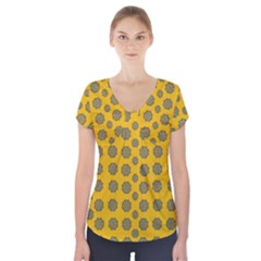 Sensational Stars On Incredible Yellow Short Sleeve Front Detail Top by pepitasart