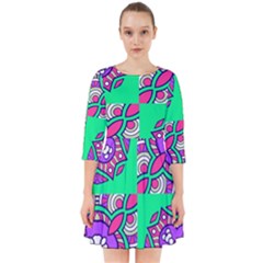 Purple Shapes On A Green Background                       Smock Dress by LalyLauraFLM