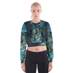 Aweome Troll With Skulls In The Night Cropped Sweatshirt by FantasyWorld7