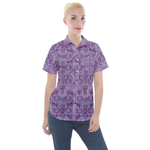 Baroque Fantasy Flowers Ornate Festive Women s Short Sleeve Pocket Shirt by pepitasart