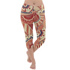 Pop Art Paisley Flowers Ornaments Multicolored 4 Lightweight Velour Capri Yoga Leggings by EDDArt