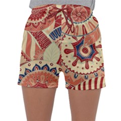 Pop Art Paisley Flowers Ornaments Multicolored 4 Background Solid Dark Red Sleepwear Shorts by EDDArt