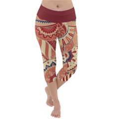 Pop Art Paisley Flowers Ornaments Multicolored 4 Background Solid Dark Red Lightweight Velour Capri Yoga Leggings by EDDArt