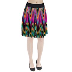 Multicolored Wave Distortion Zigzag Chevrons 2 Background Color Solid Black Pleated Skirt by EDDArt