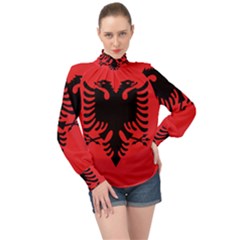 Albania Flag High Neck Long Sleeve Chiffon Top by FlagGallery