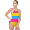 Pansexual Pride Flag High Neck One Piece Swimsuit View1