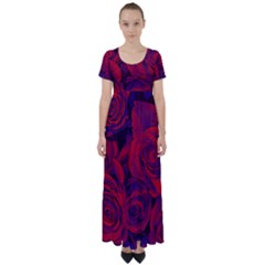 Roses Red Purple Flowers Pretty High Waist Short Sleeve Maxi Dress by Pakrebo