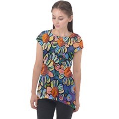 Daisies Flowers Colorful Garden Cap Sleeve High Low Top by Pakrebo