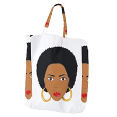 African American Woman With ?urly Hair Giant Grocery Tote by bumblebamboo