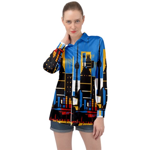 Architecture City House Window Long Sleeve Satin Shirt by Pakrebo