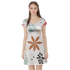 Nature Shape Leaves Flowers Art Short Sleeve Skater Dress by Pakrebo