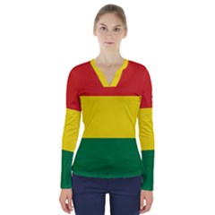 Bolivia Flag V-neck Long Sleeve Top by FlagGallery