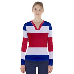 Costa Rica Flag V-neck Long Sleeve Top by FlagGallery