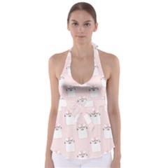 Pattern Pink Cute Sweet Fur Cats Babydoll Tankini Top by Pakrebo