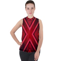 Wallpaper Red Abstract Mock Neck Chiffon Sleeveless Top by Pakrebo