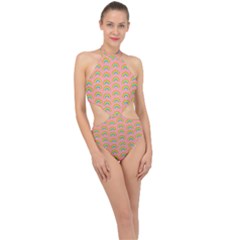 Pride Rainbow Flag Pattern Halter Side Cut Swimsuit by Valentinaart