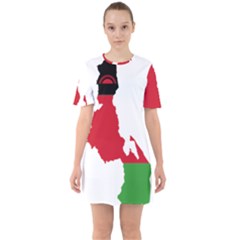 Malawi Flag Map Geography Outline Sixties Short Sleeve Mini Dress by Sapixe