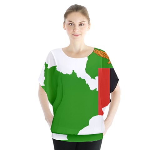 Zambia Flag Map Geography Outline Batwing Chiffon Blouse by Sapixe