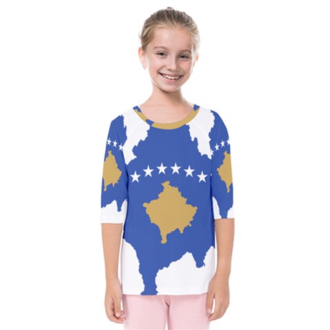 Kosovo Country Europe Flag Borders Kids  Quarter Sleeve Raglan Tee by Sapixe