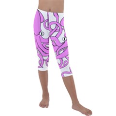 Squid Octopus Animal Kids  Lightweight Velour Capri Leggings  by Bajindul