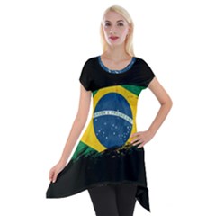 Flag Brazil Country Symbol Short Sleeve Side Drop Tunic by Sapixe