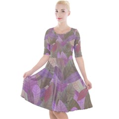 Watercolor Leaves Pattern Quarter Sleeve A-line Dress by Valentinaart