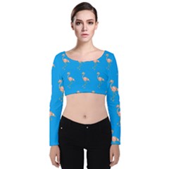 Flamenco Birds Exotic Nice Pink Velvet Long Sleeve Crop Top by Pakrebo