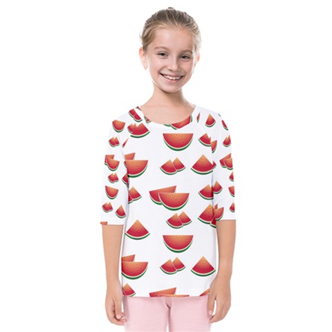 Summer Watermelon Pattern Kids  Quarter Sleeve Raglan Tee by Pakrebo