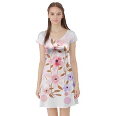 Flowers Watercolor Short Sleeve Skater Dress by Pakrebo