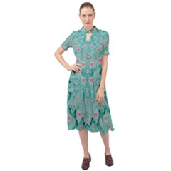 Lotus  Bloom Lagoon Of Soft Warm Clear Peaceful Water Keyhole Neckline Chiffon Dress by pepitasart