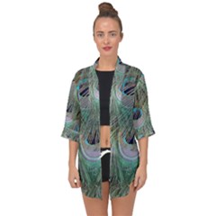 Peacock Feather Pattern Plumage Open Front Chiffon Kimono by Pakrebo