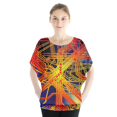 Board Circuits Control Center Trace Batwing Chiffon Blouse by Pakrebo