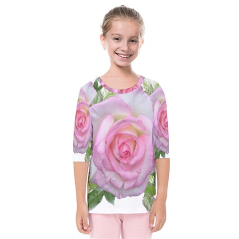 Roses Pink Flowers Perfume Leaves Kids  Quarter Sleeve Raglan Tee by Pakrebo