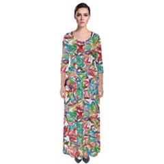 Colorful Paint Strokes On A White Background                                    Quarter Sleeve Maxi Dress by LalyLauraFLM