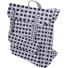 Black Flower  On Purple White Pattern Buckle Up Backpack by BrightVibesDesign