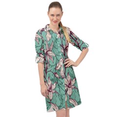 Vintage Floral Pattern Long Sleeve Mini Shirt Dress by Sobalvarro