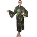 Pineapples pattern Maxi Tie Front Velour Kimono View1