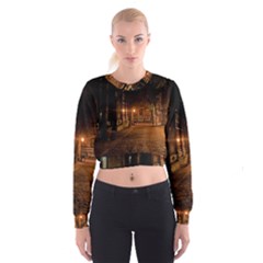 City Night Dark Architecture Lamps Cropped Sweatshirt by Sudhe