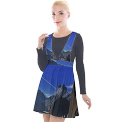 Saturn Landscape Mountains Plunge Pinafore Velour Dress by Simbadda