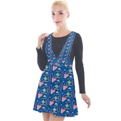 Memphis Pattern Plunge Pinafore Velour Dress by Simbadda