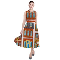 City Buildings Brick Architecture Round Neck Boho Dress by Simbadda