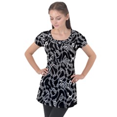 Unfinishedbusiness Black On White Puff Sleeve Tunic Top by designsbyamerianna