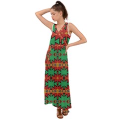 Tribal Pattern                                      V-neck Chiffon Maxi Dress by LalyLauraFLM