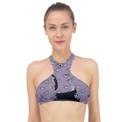 Wide Eyed Girl Grey Lilac High Neck Bikini Top by snowwhitegirl