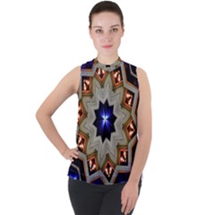 Background Mandala Star Mock Neck Chiffon Sleeveless Top by Mariart