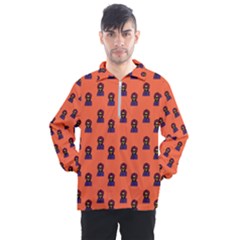 Nerdy 60s  Girl Pattern Orange Men s Half Zip Pullover by snowwhitegirl