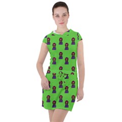 Nerdy 60s  Girl Pattern Green Drawstring Hooded Dress by snowwhitegirl