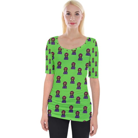 Nerdy 60s  Girl Pattern Green Wide Neckline Tee by snowwhitegirl