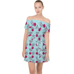 Cherries An Bats Aqua Off Shoulder Chiffon Dress by snowwhitegirl